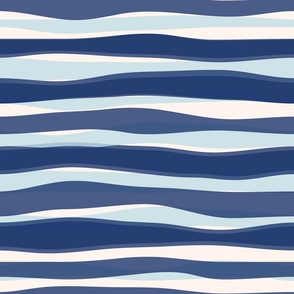 Hand drawn ocean waves horizontal stripes - (LARGE) - navy and light blue