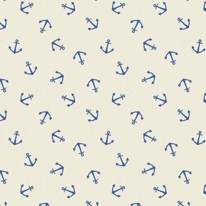 M. Anchor Toss, Navy Blue Anchors on cream white nautical coastal, medium scale