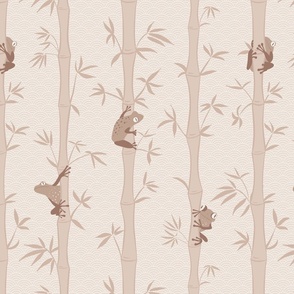 Japandi Bamboo Forest with Frogs, soft calming light beige colors, neutral earth tones