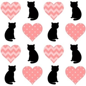 Black Cat Pink Love Hearts