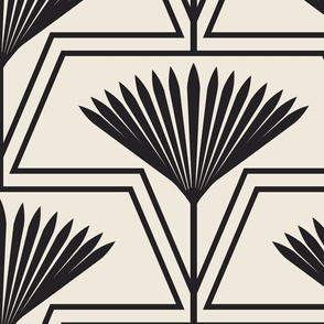 L _ Art Deco Floral Abstract Petal in Bloom_ Cream White and Black