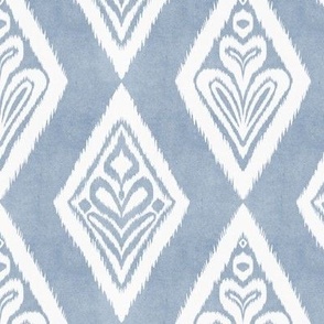 Hand-Drawn Textured Ikat Floral in Dusty Blue and Off-White_Large