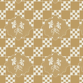 Vintage Daisy Check in Cream on Chamomile Yellow