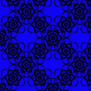 Neon Royal Blue Black Trellis Floral