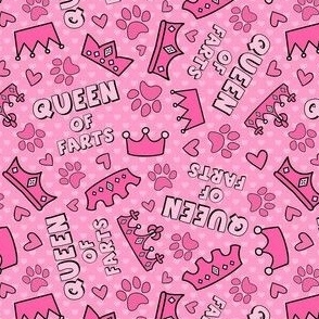 Medium Scale Queen of Farts Funny Sarcastic Dog Paw Prints and Tiara Crowns on Pink - Copy