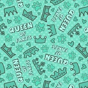 Medium Scale Queen of Farts Funny Sarcastic Dog Paw Prints and Tiara Crowns on Mint - Copy