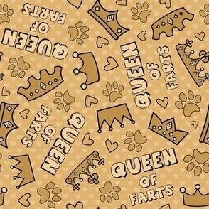Large Scale Queen of Farts Funny Sarcastic Dog Paw Prints and Tiara Crowns on Gold