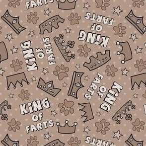 Medium Scale King of Farts Funny Sarcastic Dog Paw Prints and Crowns on Tan - Copy