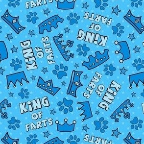 Medium Scale King of Farts Funny Sarcastic Dog Paw Prints and Crowns on Blue - Copy
