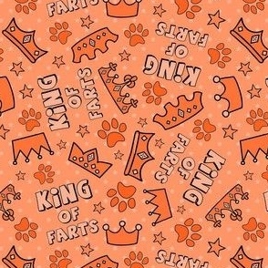 Medium Scale King of Farts Funny Sarcastic Dog Paw Prints and Crowns on Orange - Copy
