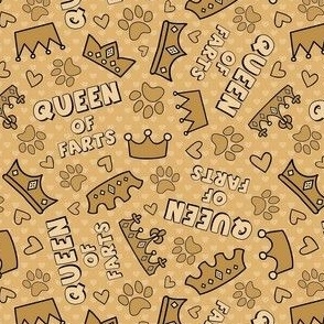 Medium Scale Queen of Farts Funny Sarcastic Dog Paw Prints and Tiara Crowns on Gold - Copy