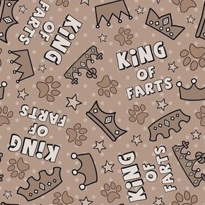 Large Scale King of Farts Funny Sarcastic Dog Paw Prints and Crowns on Tan