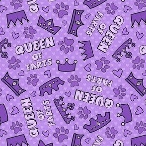Medium Scale Queen of Farts Funny Sarcastic Dog Paw Prints and Tiara Crowns on Purple - Copy