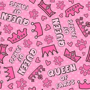 Large Scale Queen of Farts Funny Sarcastic Dog Paw Prints and Tiara Crowns on Pink