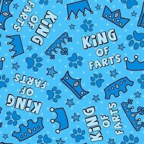 Large Scale King of Farts Funny Sarcastic Dog Paw Prints and Crowns on Blue