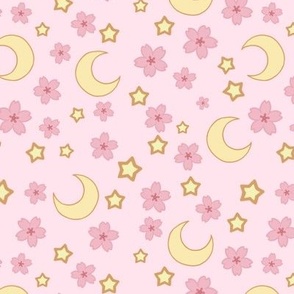 cherry blossom with moon and stars pastels 