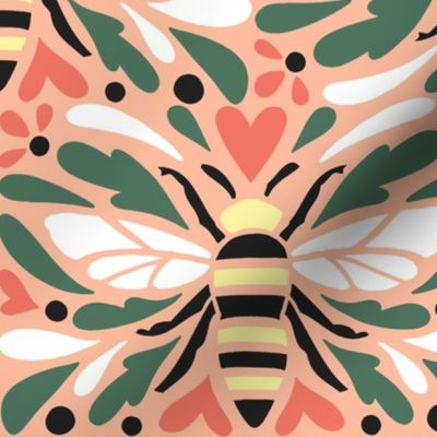 Bee Repeat, Bee Floral Design, Spring Pattern, Garden Pattern, Bee Folk Art Pattern, Cottage-core, Novelty Pattern, Retro, Modern