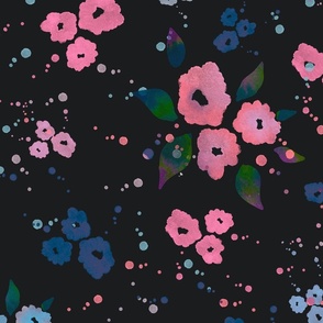 Watercolour Blooms Floral Black Background