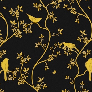 Vintage birds in trees gold and black