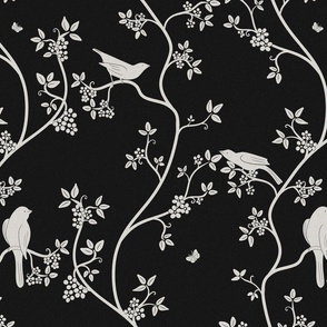 Vintage birds in trees white and black