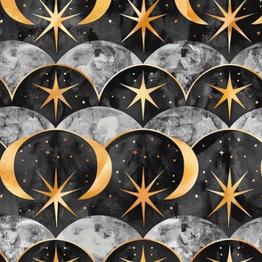 Art Deco Pattern, Moon Stars Pattern, Vintage Pattern, Moon Stars Watercolor, Hollywood Pattern
