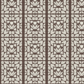 Folk Art Spanish Tiles in Cream on Dark Brown