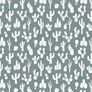 Desert Cactus in White on Dark Blue Grey - Small Scale