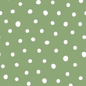 Spotty dots white organic polka dots on summer olive green