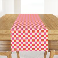 Small scale / Bright red and pink 1 inch checkerboard squares on cream / Vintage 60s geometric kitchen tiles / fun 70s picnic checks box grid in hot rose fuchsia jewel crimson scarlet warm off white light beige ivory blender