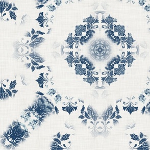 blue bleached shibori lace on linen texture tile