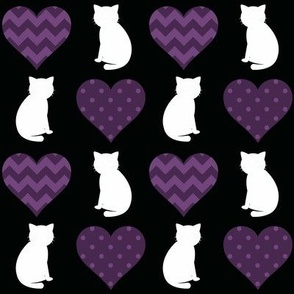 White Cat Love Purple Hearts