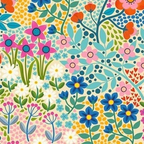 Summer Flower Garden - brights on cream - medium scale by Cecca Designs