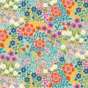 Summer Flower Garden - brights on cream - small scale by Cecca Designs