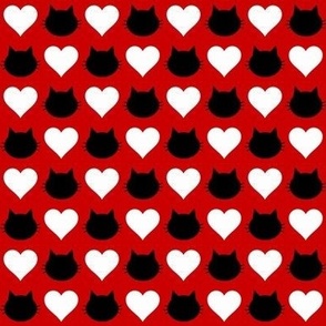 Tiny Cats and Hearts on Red