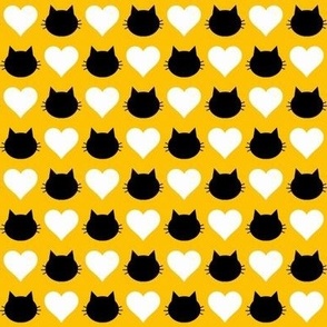 Tiny Cats and Hearts on Yellow