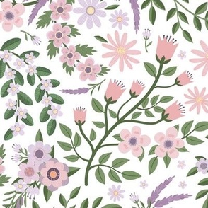 Summer lavender and daisies - pink and lilac on white - medium scale by Cecca Designs