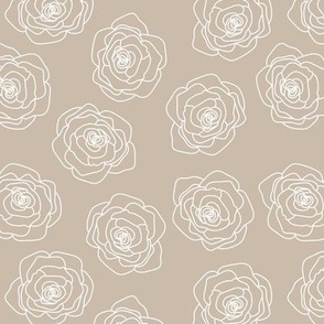 Abstract outline roses - sweet vintage style flower blossom summer design white beige
