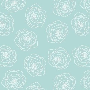 Abstract outline roses - sweet vintage style flower blossom summer design white blue