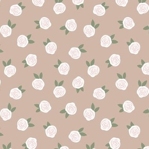 Little ditsy rose - Romantic abstract vintage roses and leaves white green pink beige