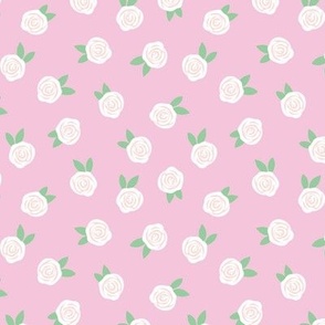Little ditsy rose - Romantic abstract vintage roses and leaves white green pink