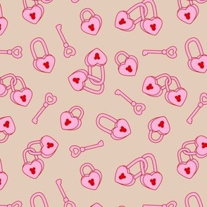 Love lock and keys - girls padlock retro heart shape for Valentine beige