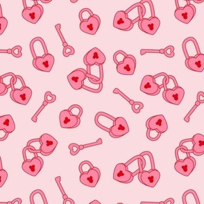 Love lock and keys - girls padlock retro heart shape for Valentine pink blush