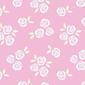 Ditsy flowers valentine' day - Rose blossom garden vintage summer flowers design white yellow on pink 