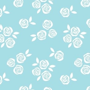 Ditsy flowers valentine' day - Rose blossom garden vintage summer flowers design white on blue 