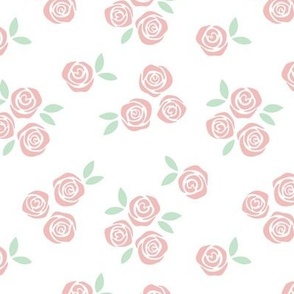 Ditsy flowers valentine' day - Rose blossom garden vintage summer flowers design pink green on white 