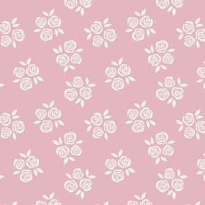 Rose patch - valentines garden abstract vintage floral design white on pink