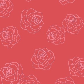 Minimalist romantic summer roses outline freehand valentine design blush on coral red