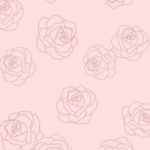 Minimalist romantic summer roses outline freehand valentine design pink
