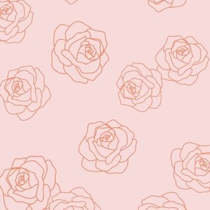 Minimalist romantic summer roses outline freehand valentine design orange on pink