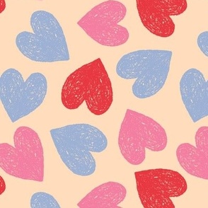 Retro Style boho hearts - valentine love design periwinkle lavender pink red on cream